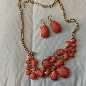 Salmon Color Necklace & Earrings Set